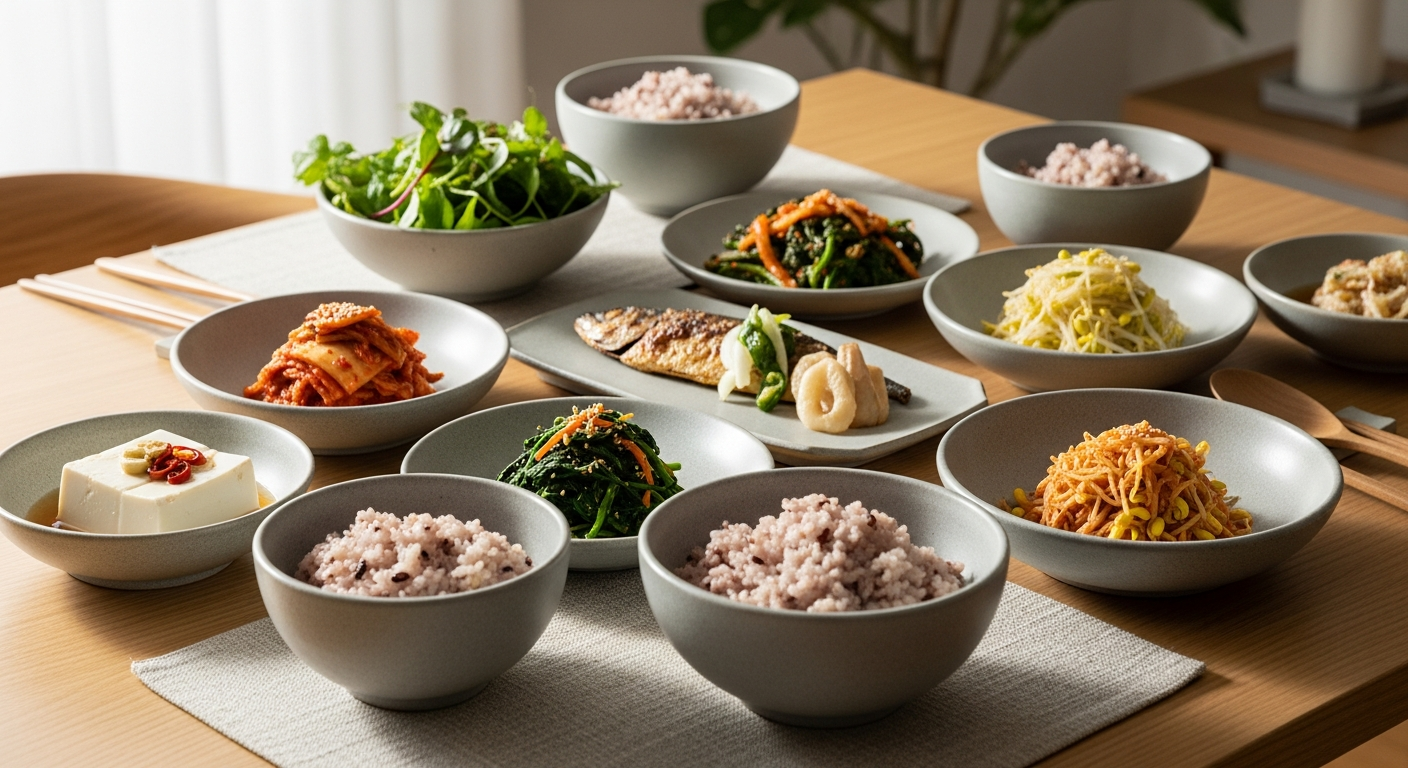healthy korean dinner table