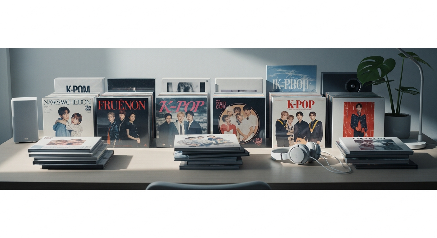 kpop album collection desk