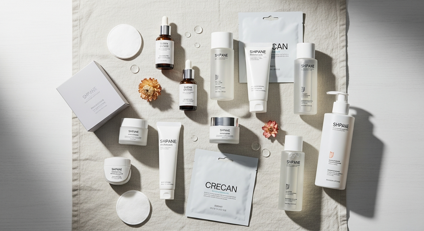 korean skincare products unboxing flatlay