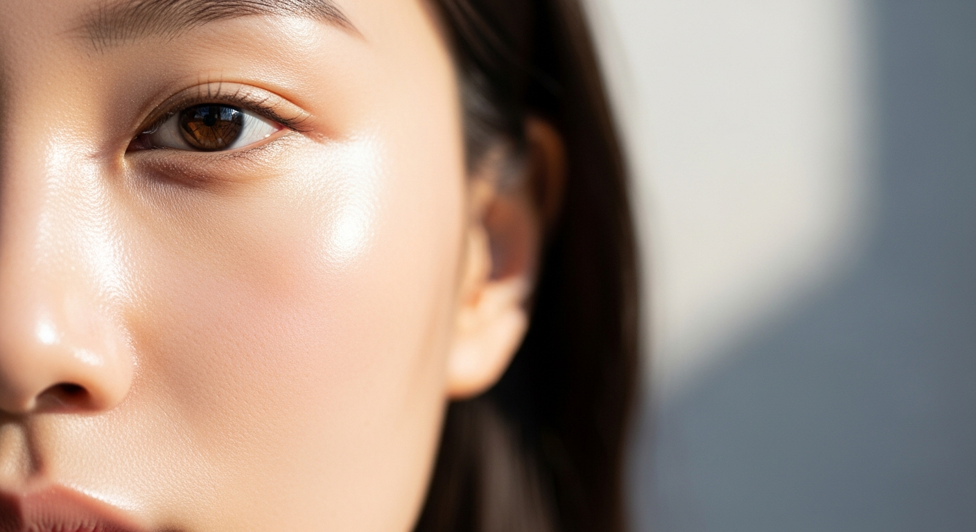 glowing korean skin closeup natural light