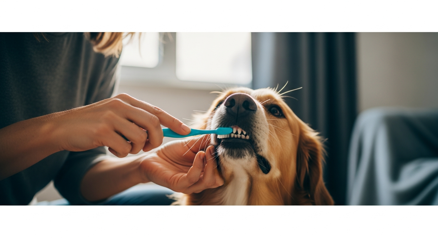 dog owner brushing teeth love