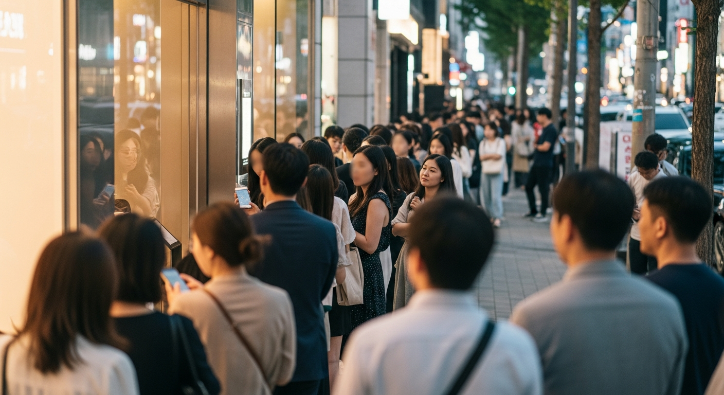 Seoul Myeongdong crowded restaurant queue