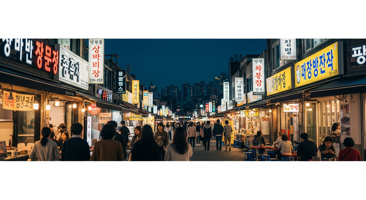 Seoul night view with food street