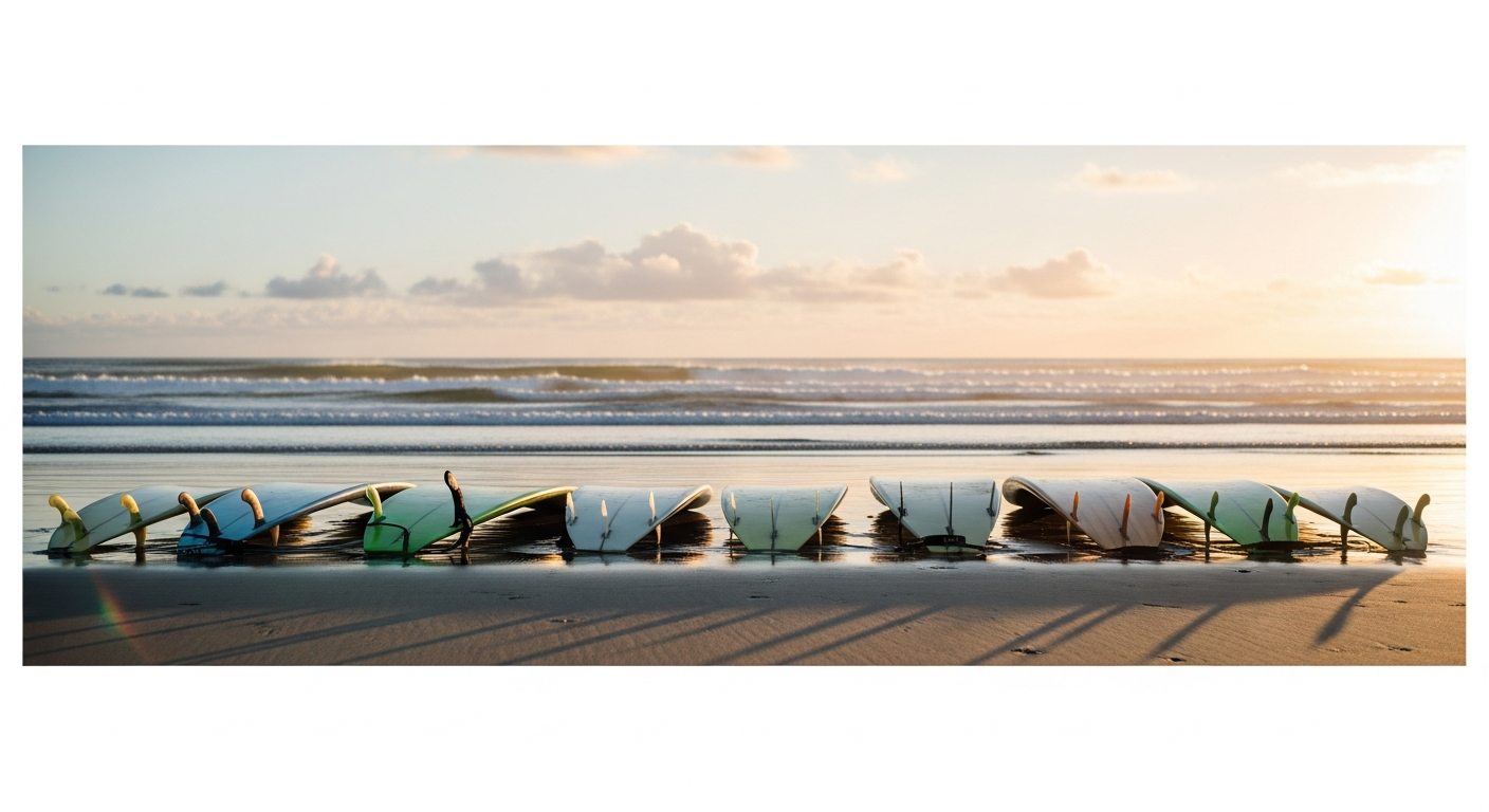 surfboards lined up beach
