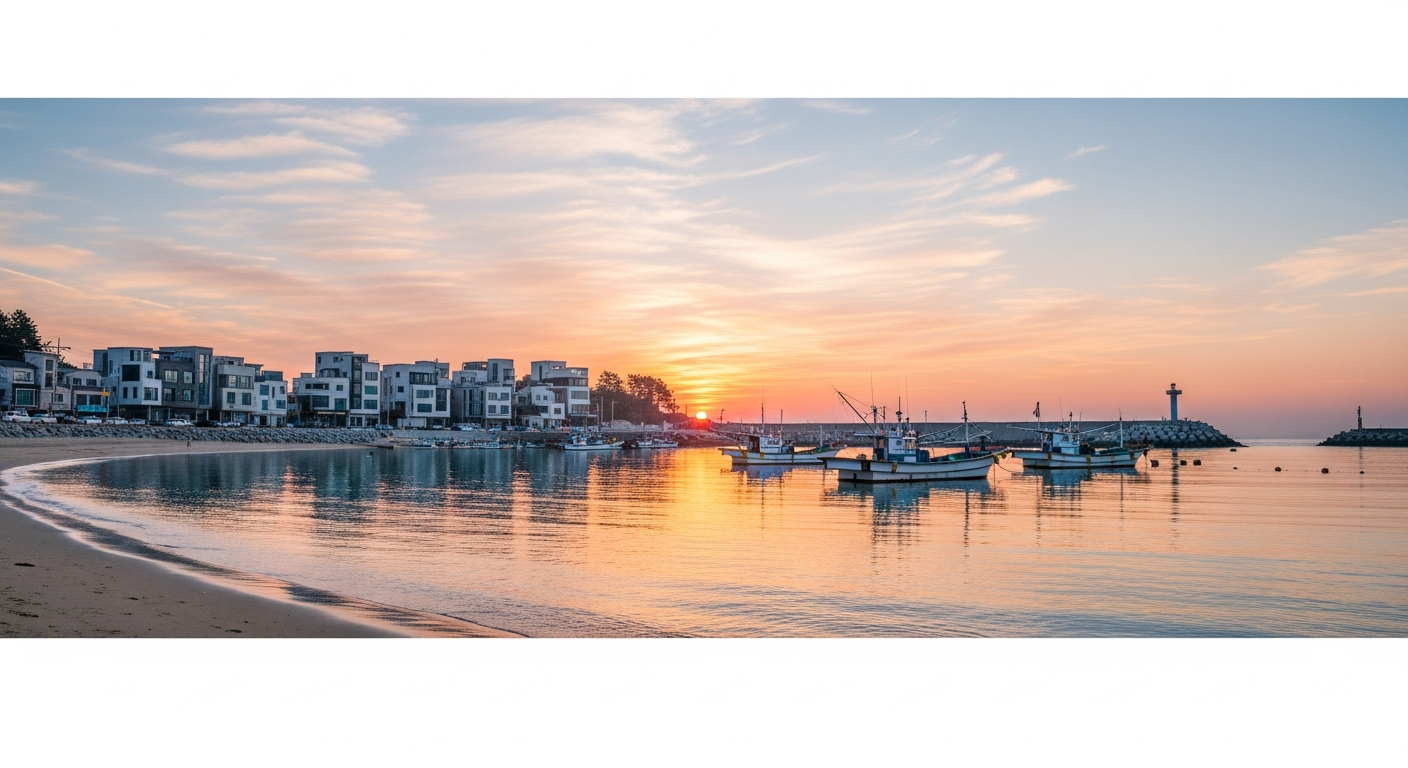 Korean coastal town sunrise