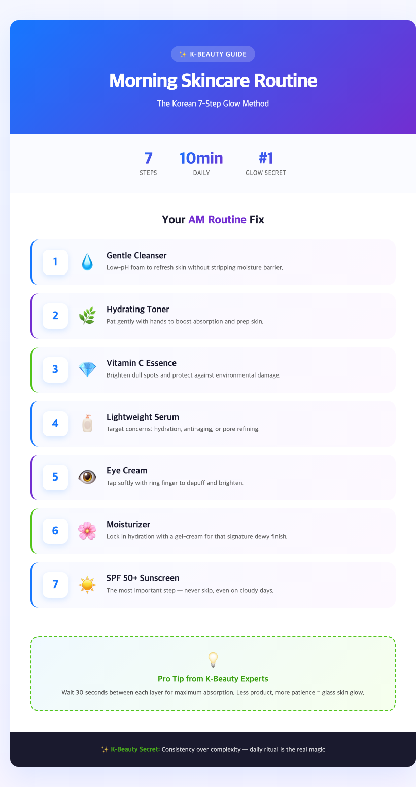 korean skincare products flatlay morning routine