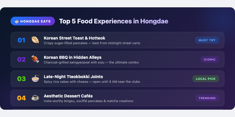Top 5 Food Experiences in Hongdae