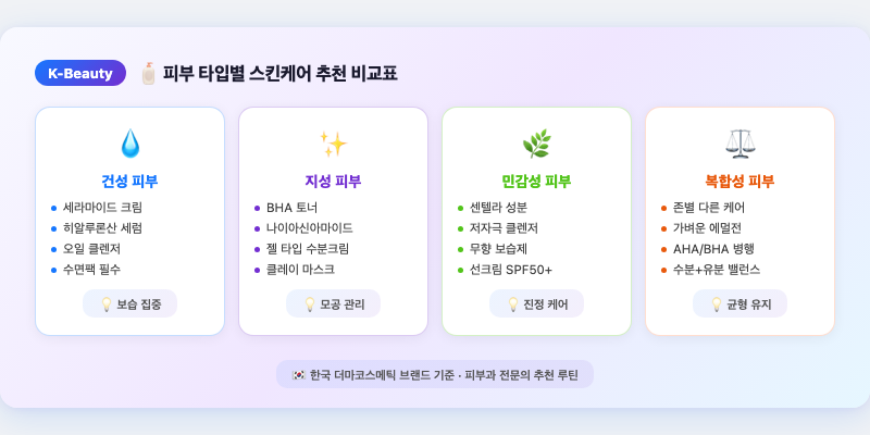 2. 피부 타입별 K-Beauty 스킨케어 추천 비교표