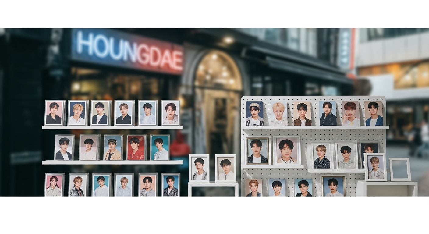 k-pop merchandise photocards display hongdae