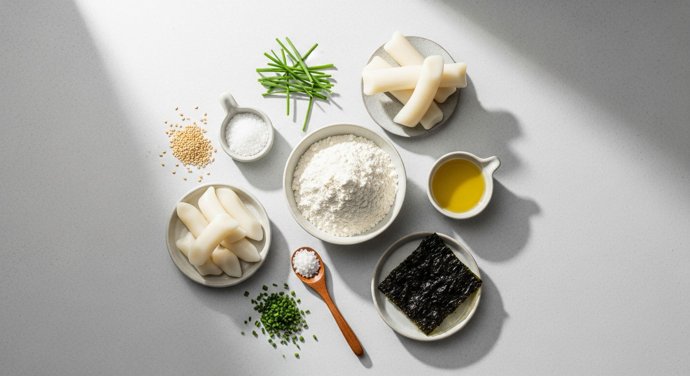 korean rice cakes garaetteok ingredients flatlay