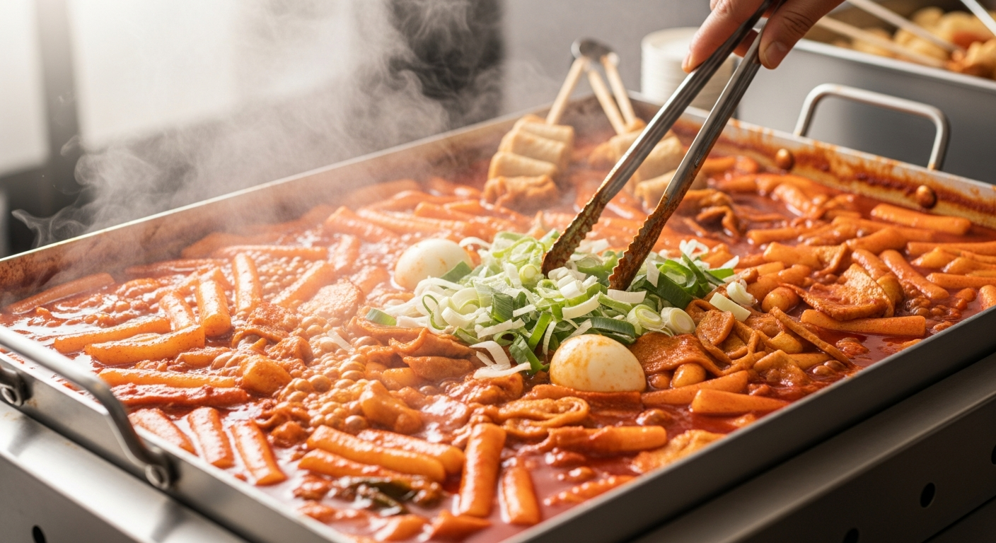 wide korean street food pan tteokbokki cooking