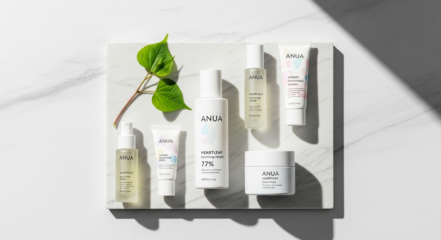 korean skincare anua heartleaf flatlay