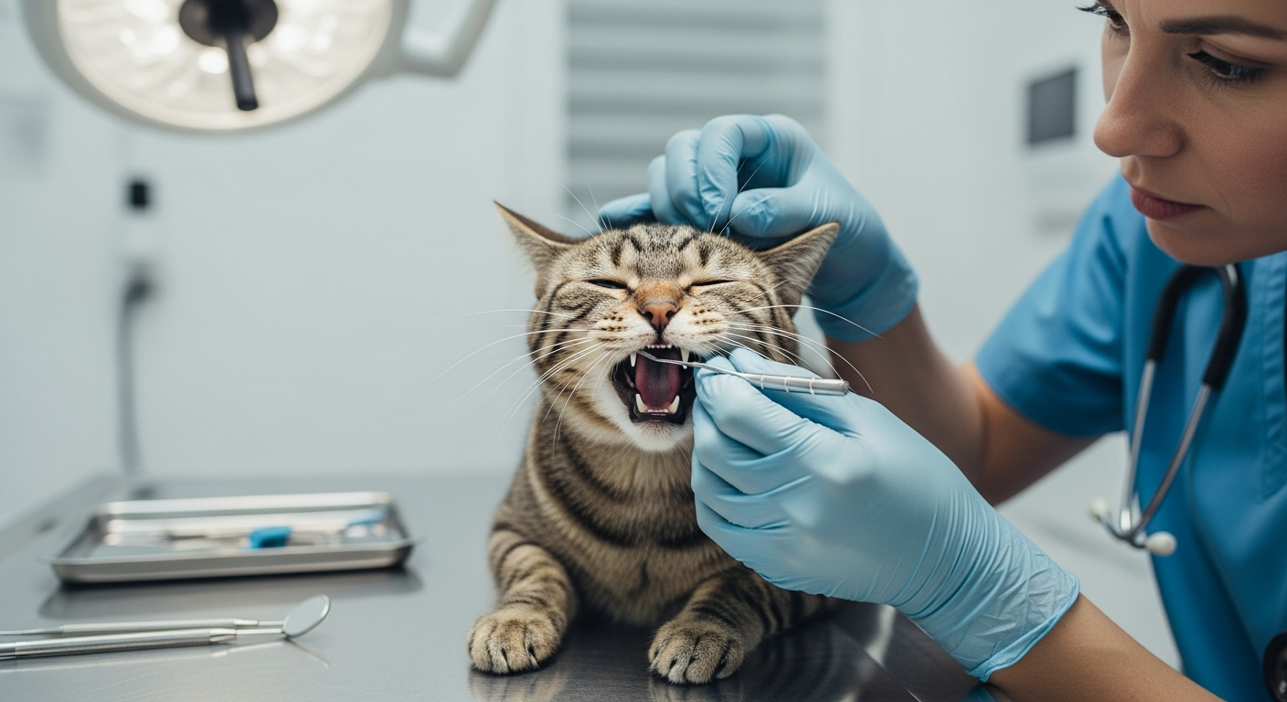 cat at vet dental checkup