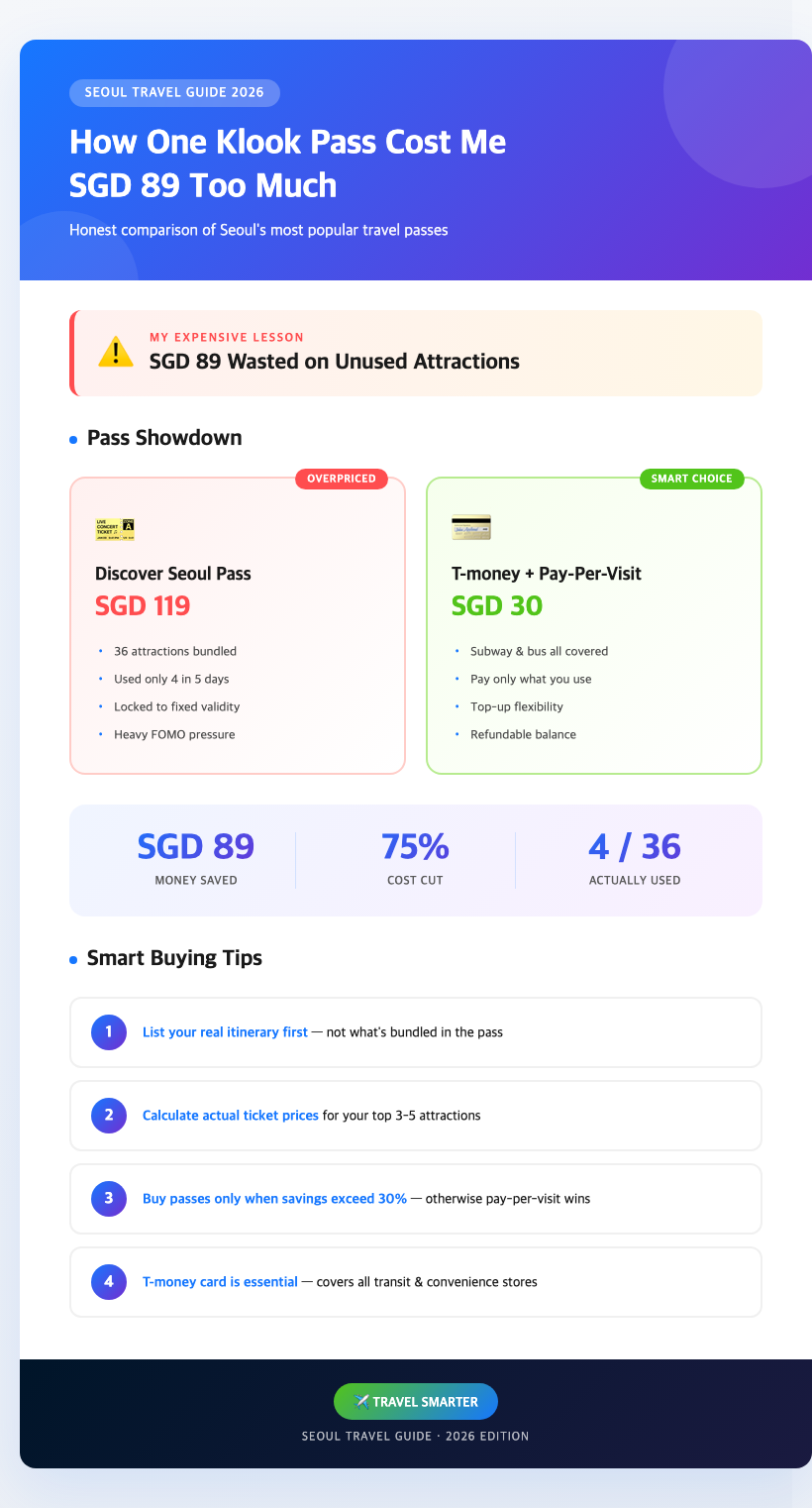 seoul travel guide passes comparison flatlay
